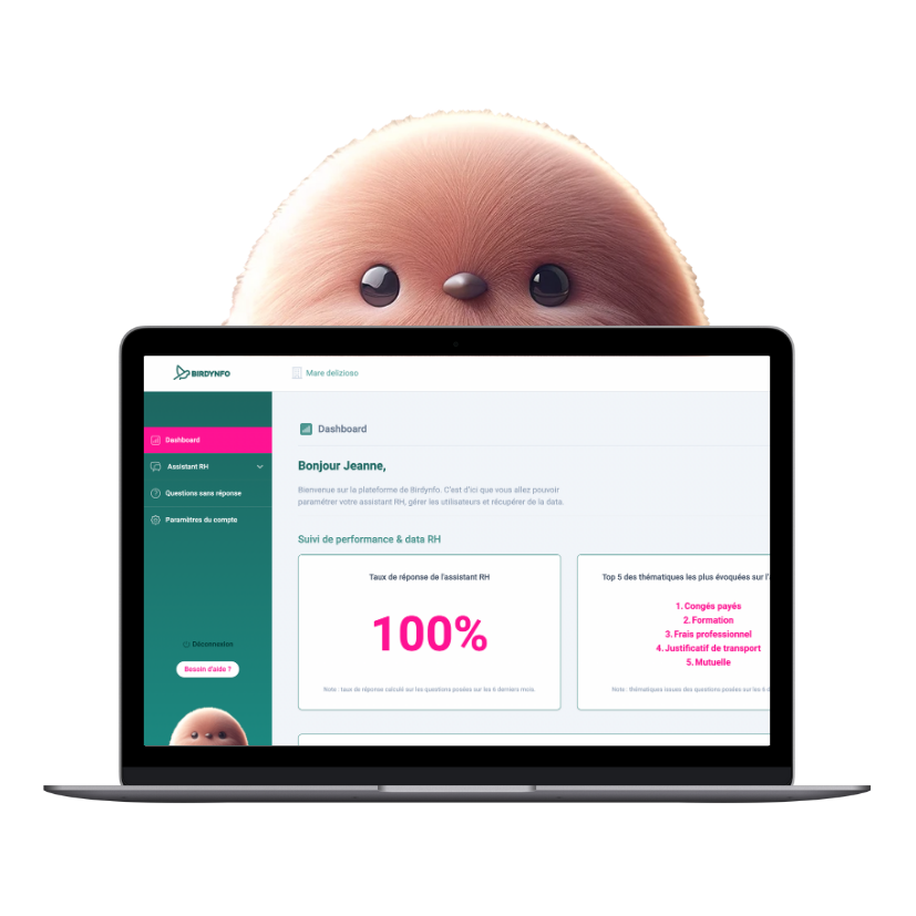Plateforme RH de Birdynfo qui permet de paramétrer l'assistant RH et qui permet d'accéder à des données RH